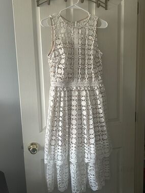 Sleeveless White Lace High-Low Dress